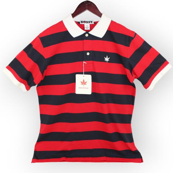 BOAST USA Mens S/S Wide Stripe Polo Red Navy White 100% Peruvian Pima Cotton - Picture 3 of 16